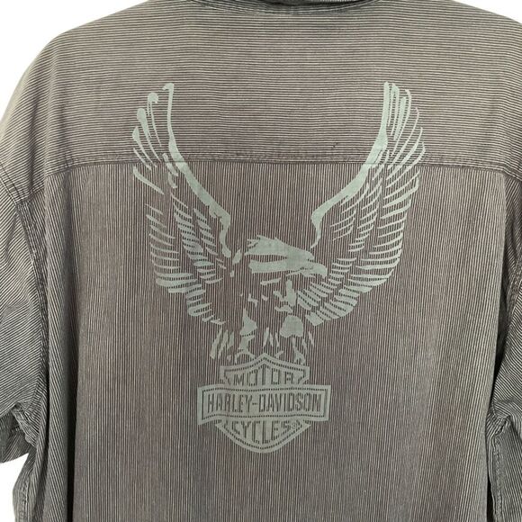 Harley Davidson Mens Cotton Button Front Back Eagle Logo Shirt Size 2XL - Picture 5 of 13